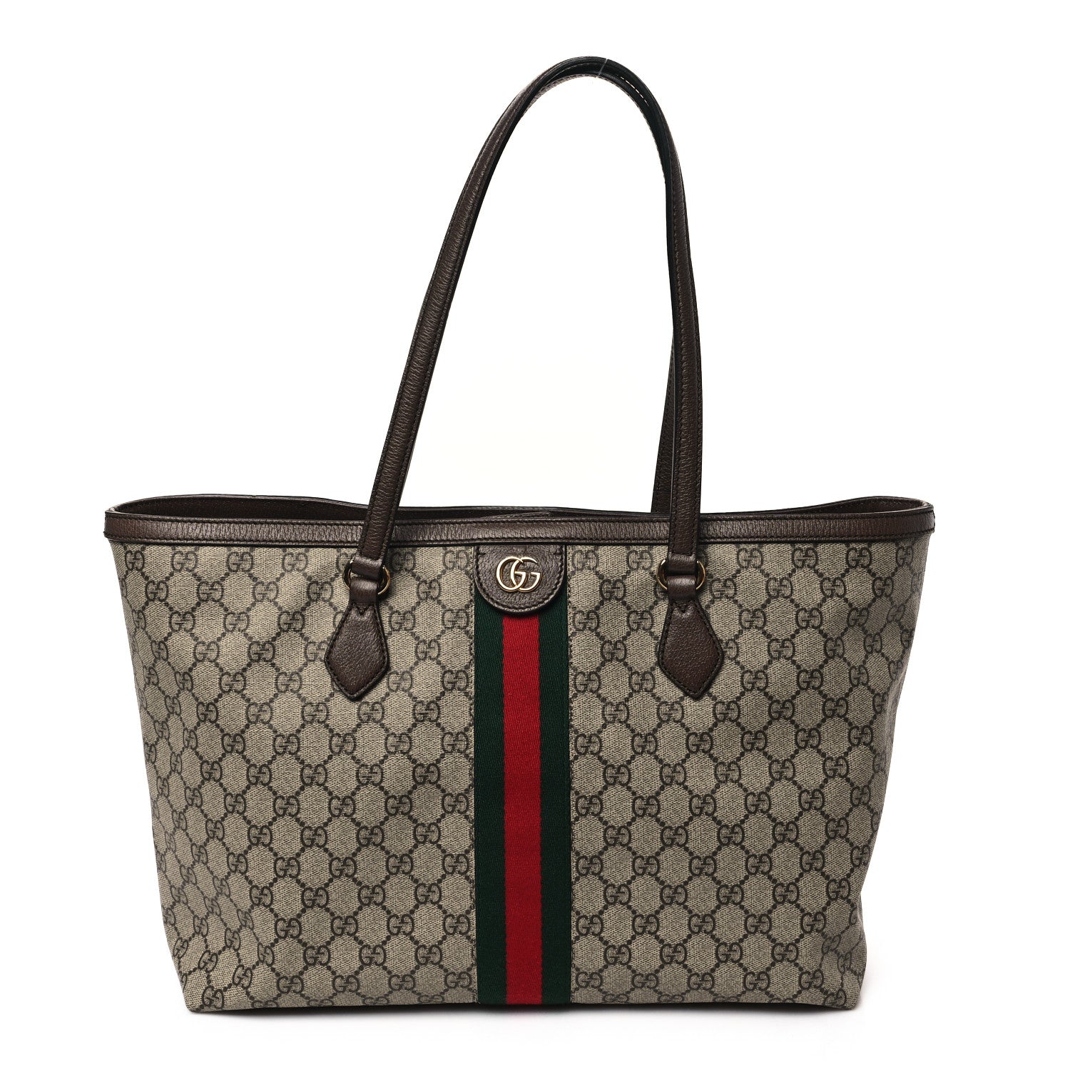 Gucci GG Supreme Monogram Textured Calfskin Web Medium Ophidia Shopping Tote Beige Ebony New Acero 1 of 10