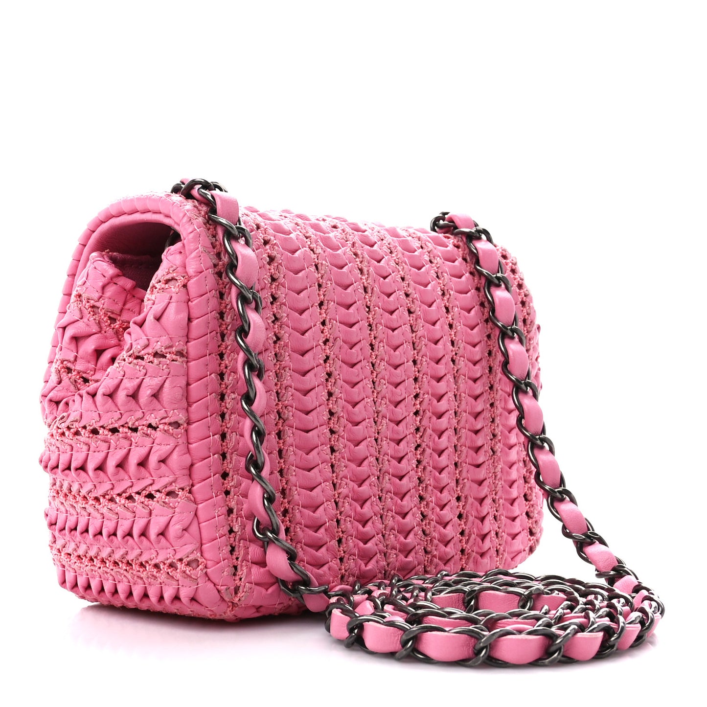 Lambskin Crochet Embroidered Mini Flap Pink
