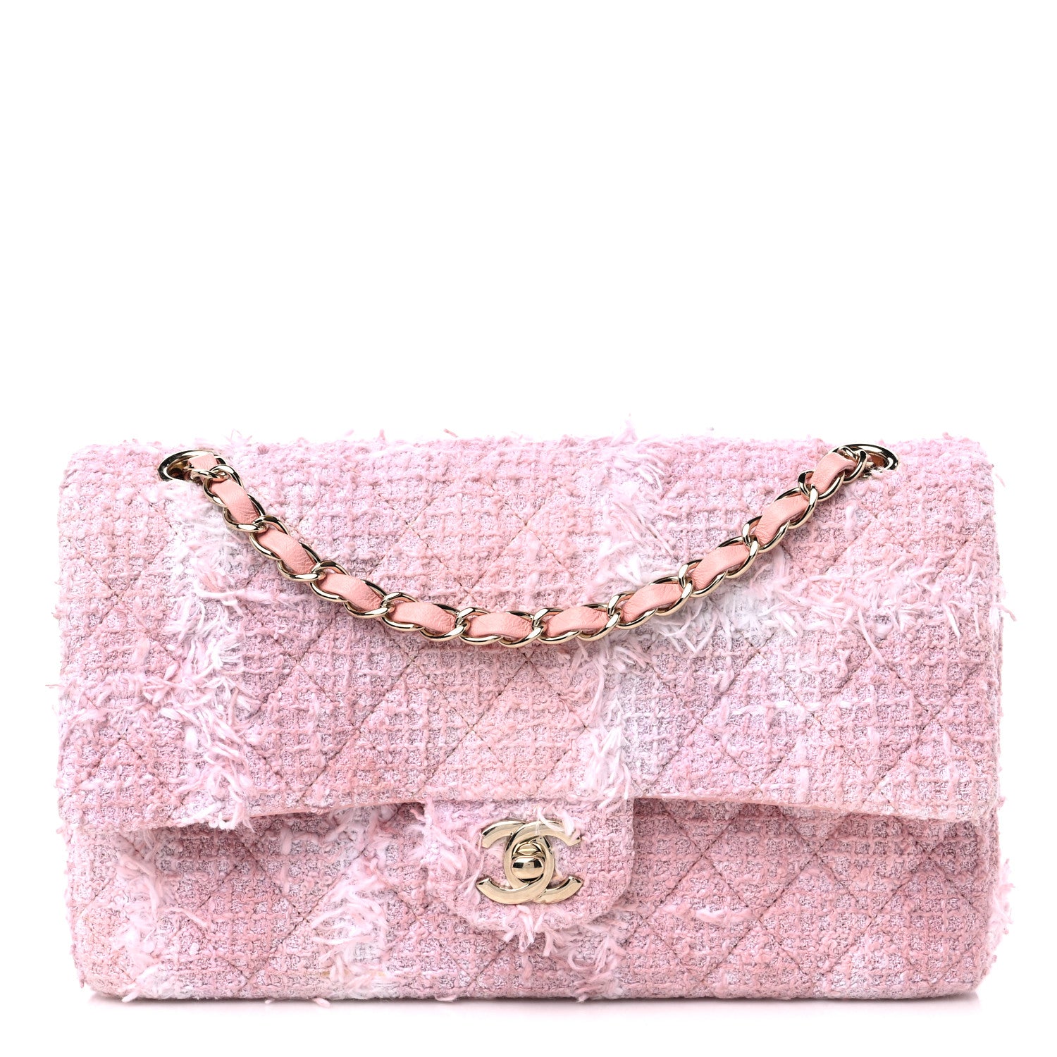 Chanel Tweed Medium Double Flap Light Pink White 1 of 10