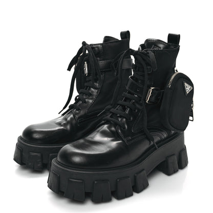 Prada Spazzolato Rois Nylon Metal Triangle Logo Monolith Pouch Pocket 55mm Boots 35.5 Black 7 of 18