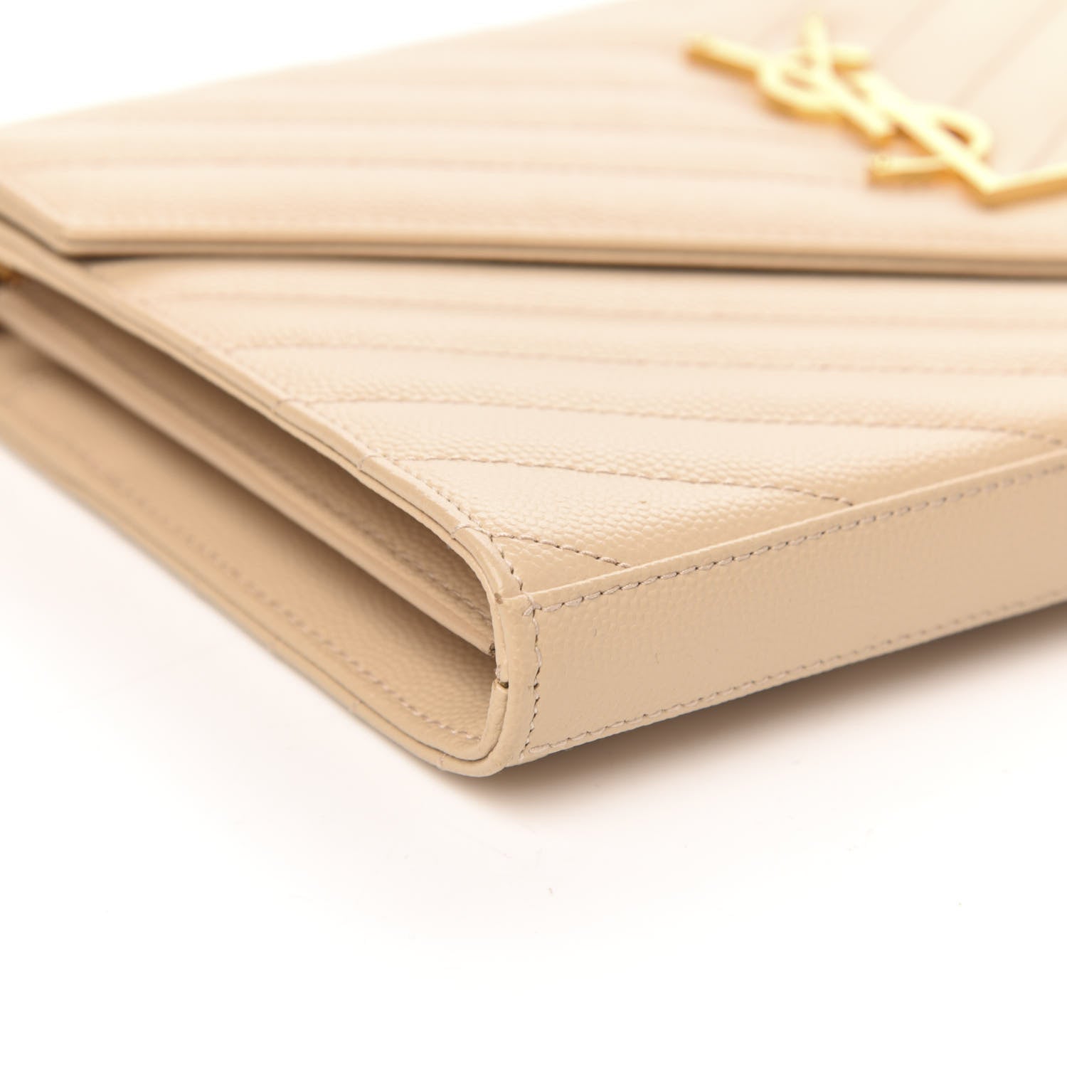 Saint Laurent Grain De Poudre Matelasse Chevron Monogram Chain Wallet Nude Powder 8 of 9