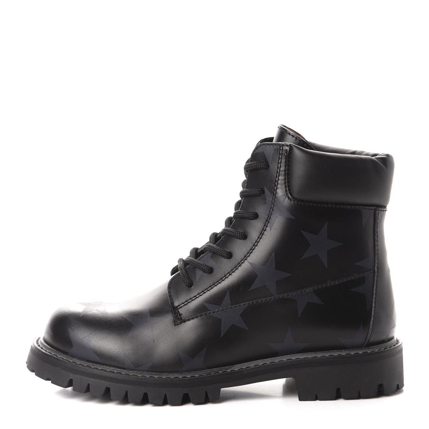 Calfskin Womens Donna Star Print Combat Boots 35.5 Black