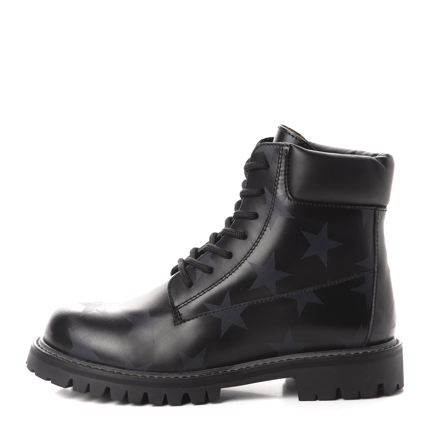 Valentino Garavani Calfskin Womens Donna Star Print Combat Boots 35.5 Black 1 of 9