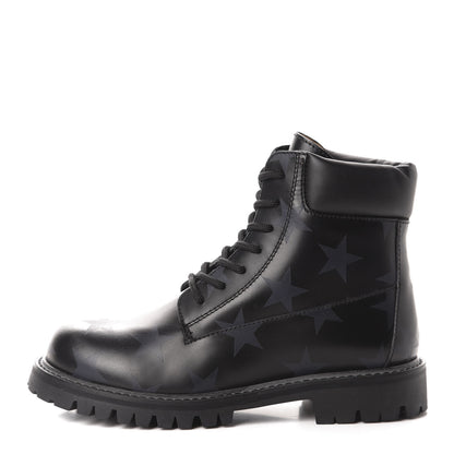 Valentino Garavani Calfskin Womens Donna Star Print Combat Boots 35.5 Black 1 of 9
