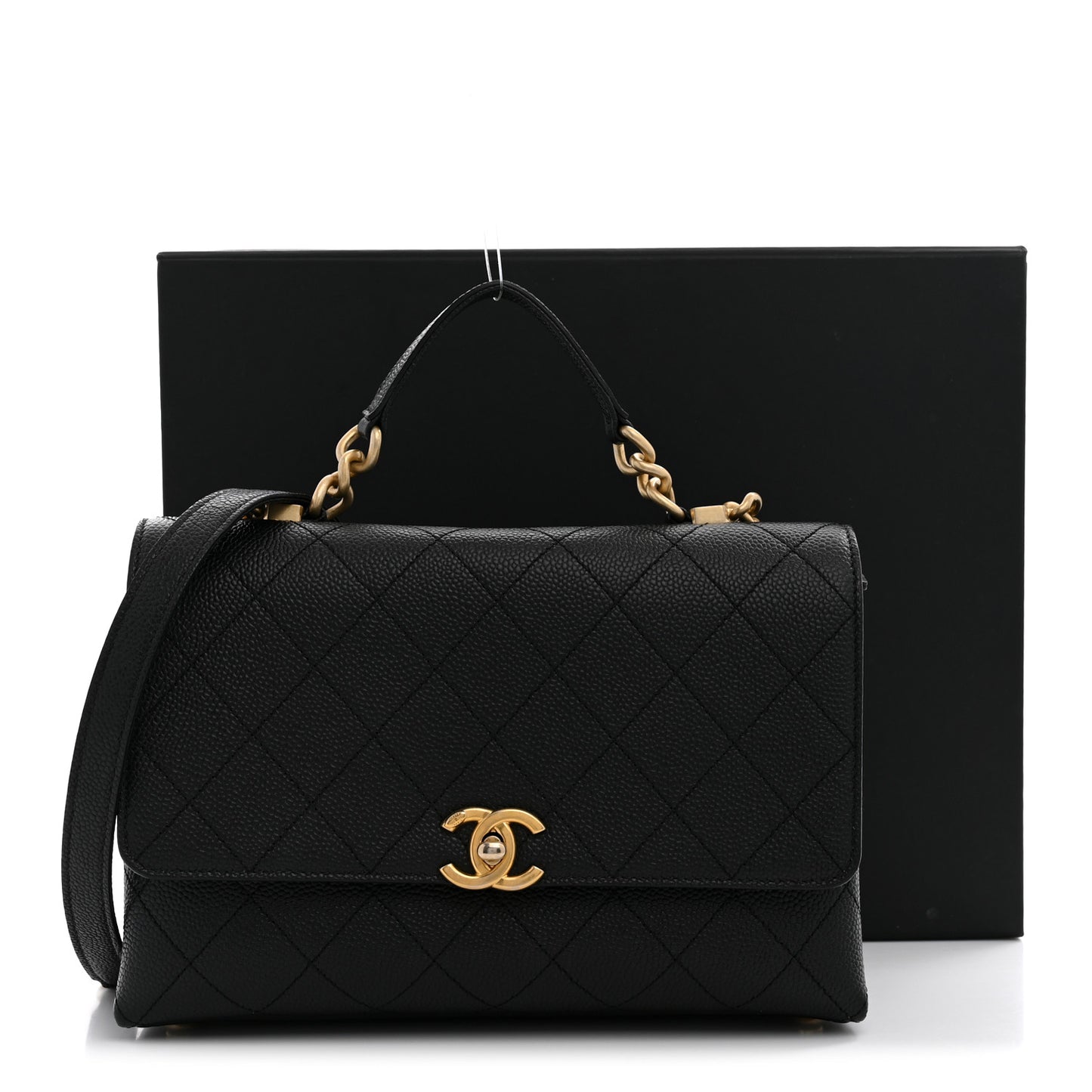 Caviar Diamond Stitched Small Top Handle Flap Black