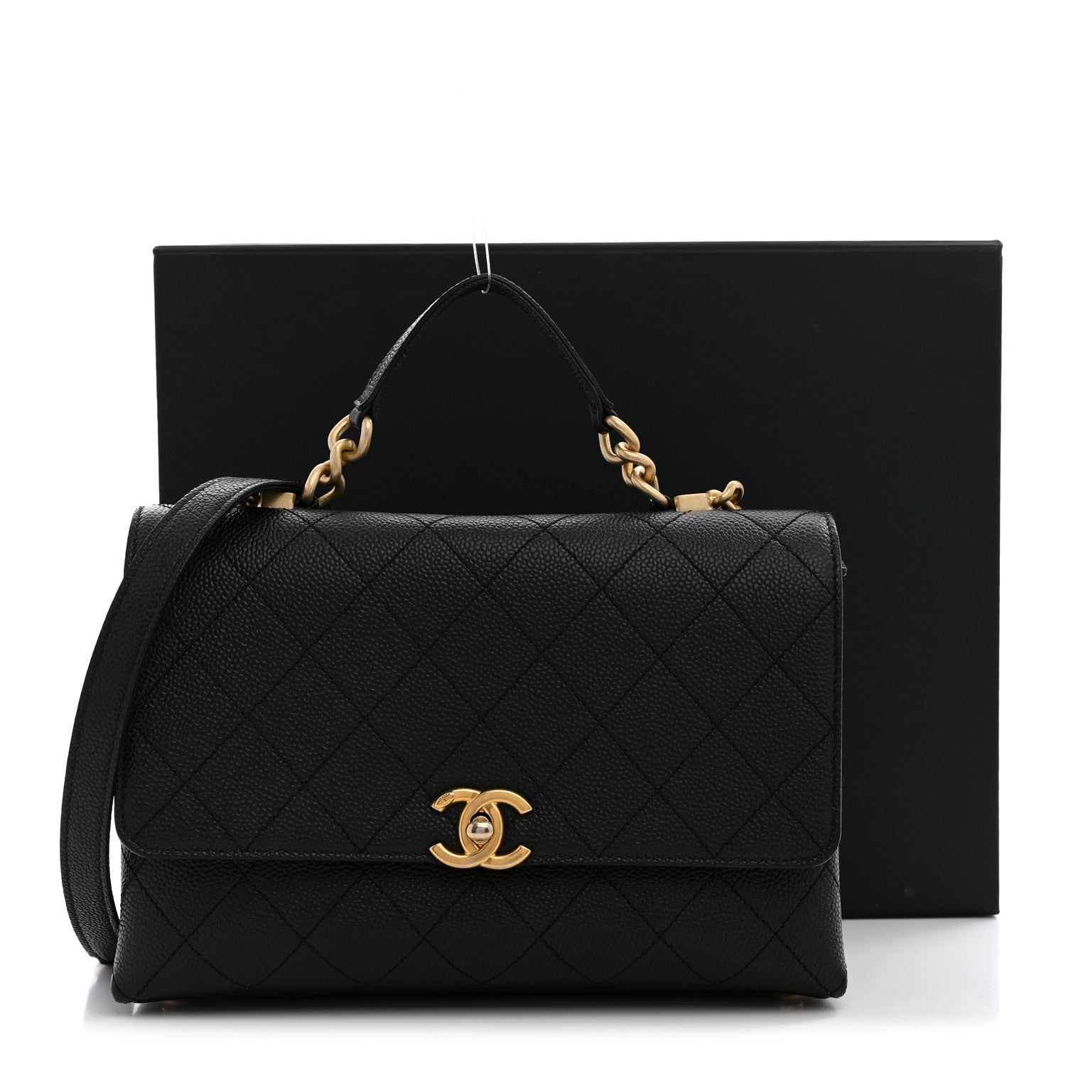 Chanel Caviar Diamond Stitched Small Top Handle Flap Black 11 of 11