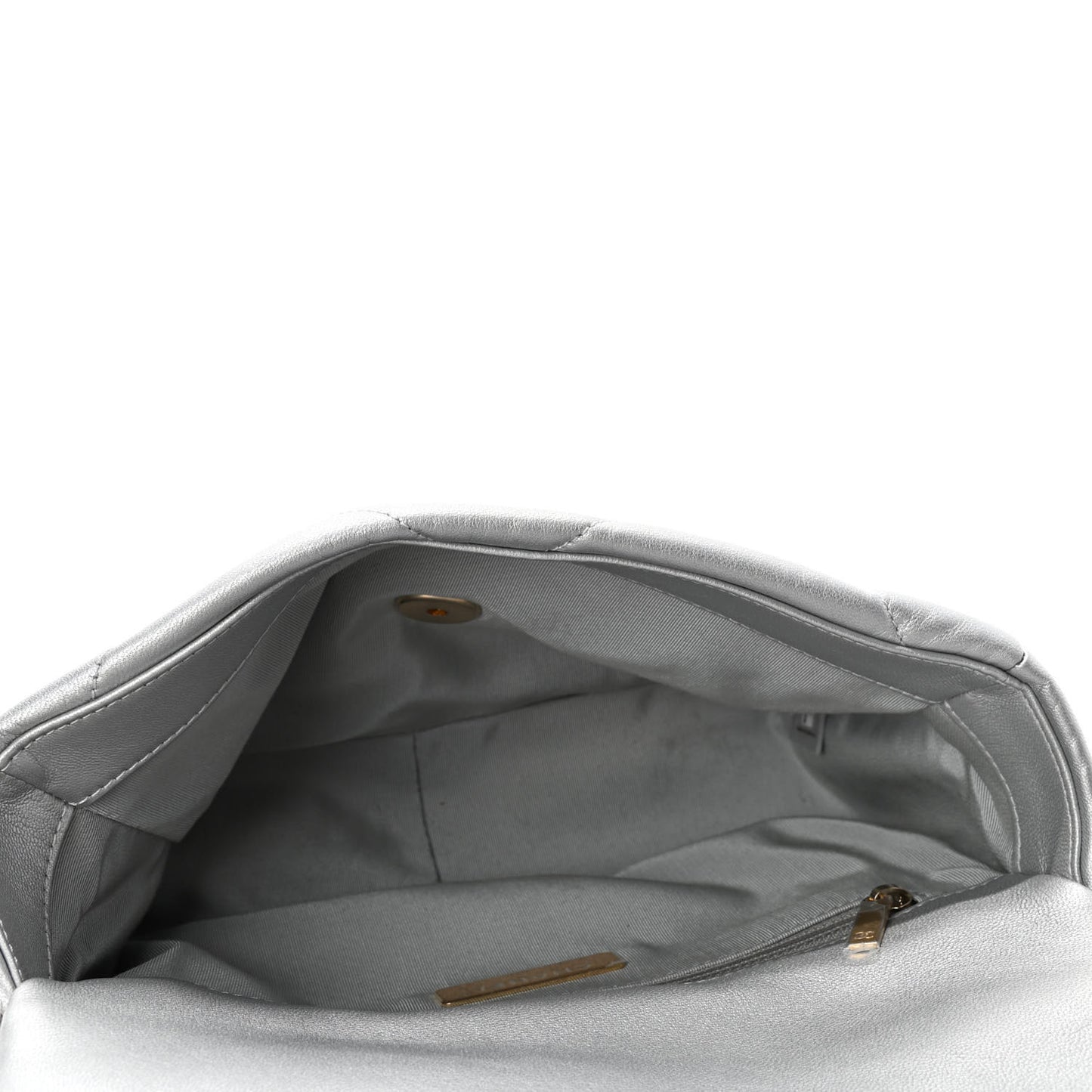 Metallic Goatskin Quilted Medium Chanel 19 Flap Silver