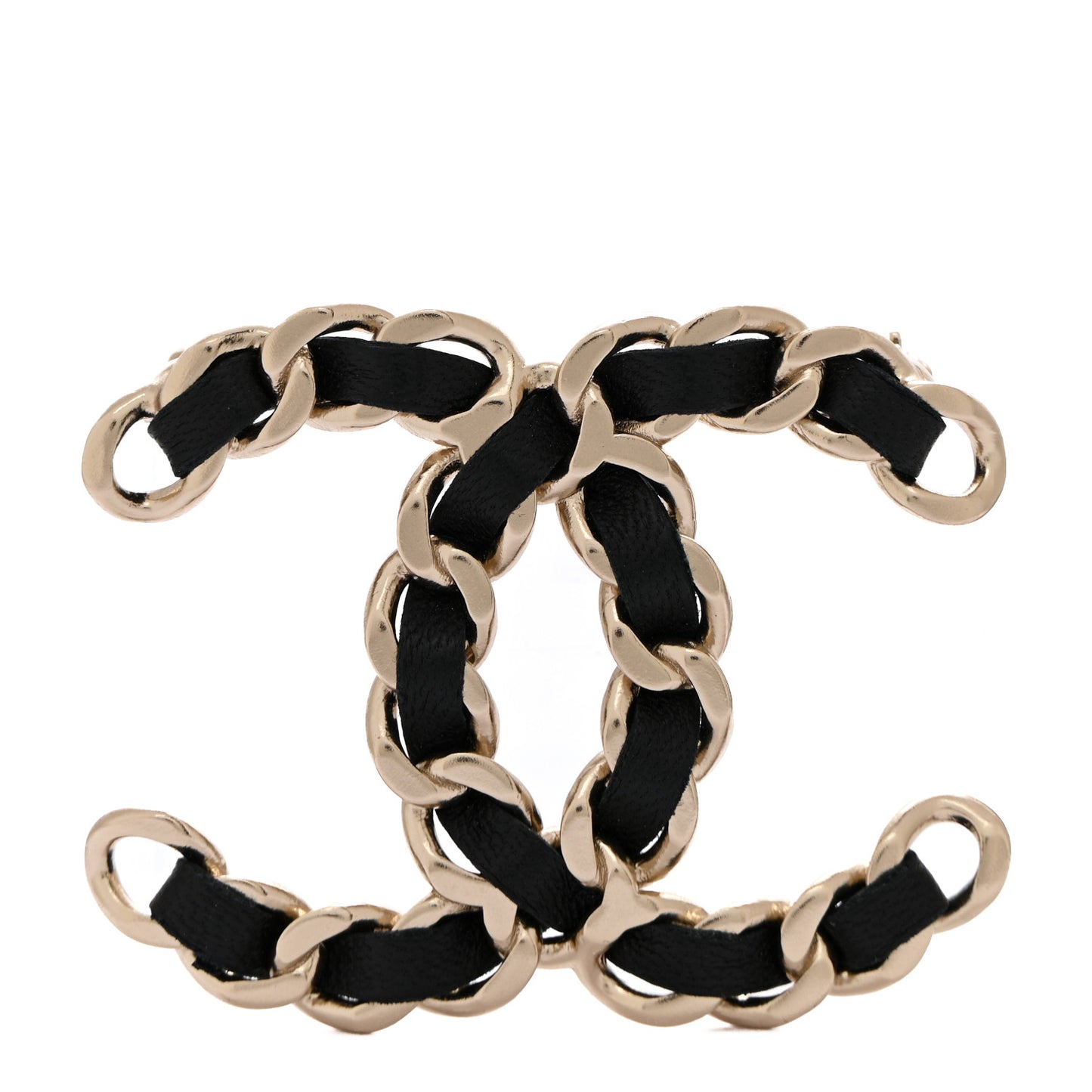 Lambskin Chain CC Brooch Black Gold
