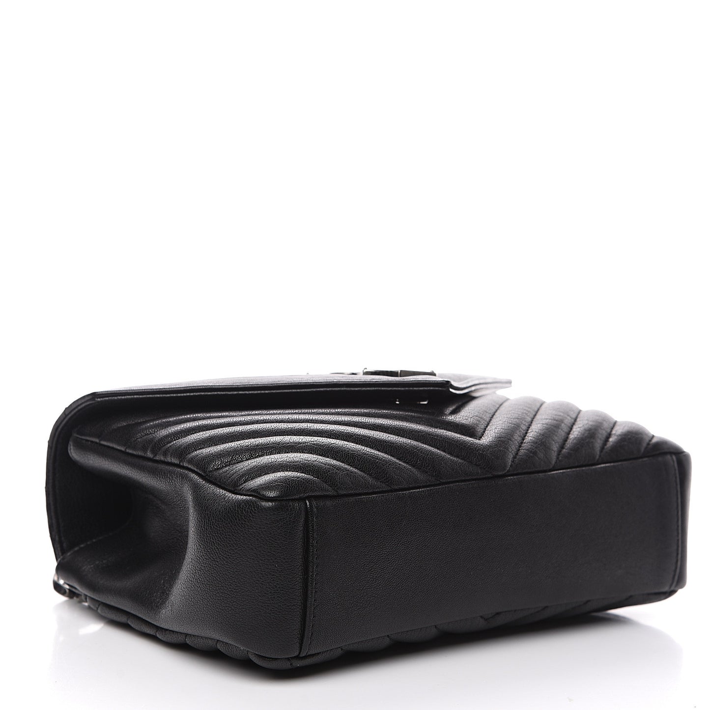 Sheepskin Matelasse Chevron Monogram Medium College Bag Black