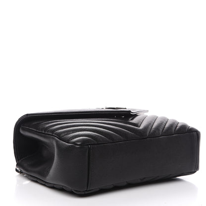 Saint Laurent Sheepskin Matelasse Chevron Monogram Medium College Bag Black 3 of 8