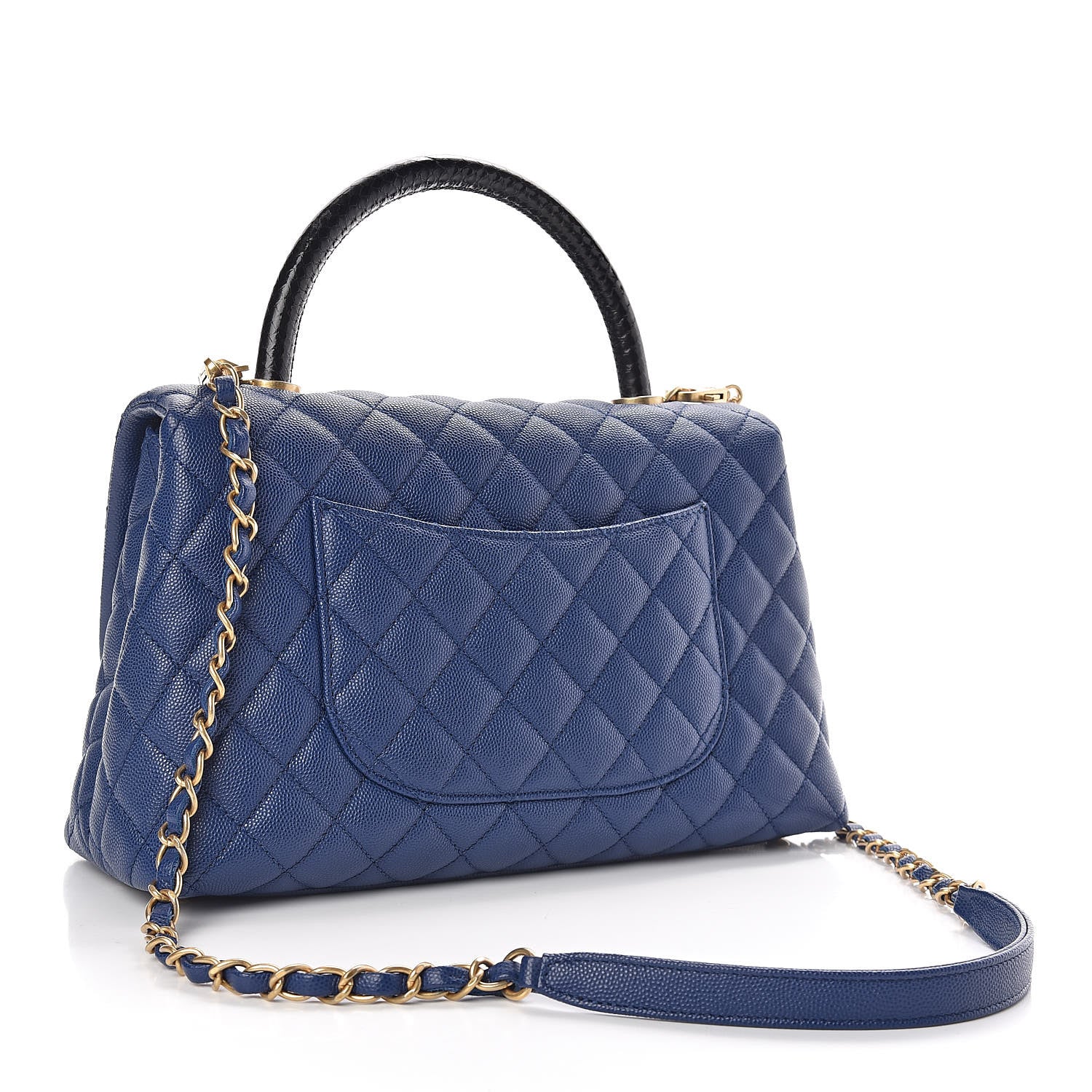 Chanel Caviar Elaphe Quilted Small Coco Handle Flap Dark Blue 3 of 10
