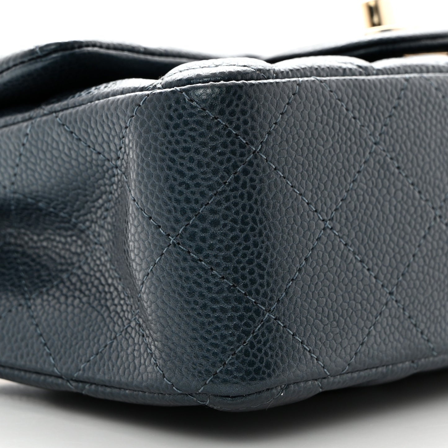 Iridescent Caviar Quilted Mini Rectangular Flap Dark Blue