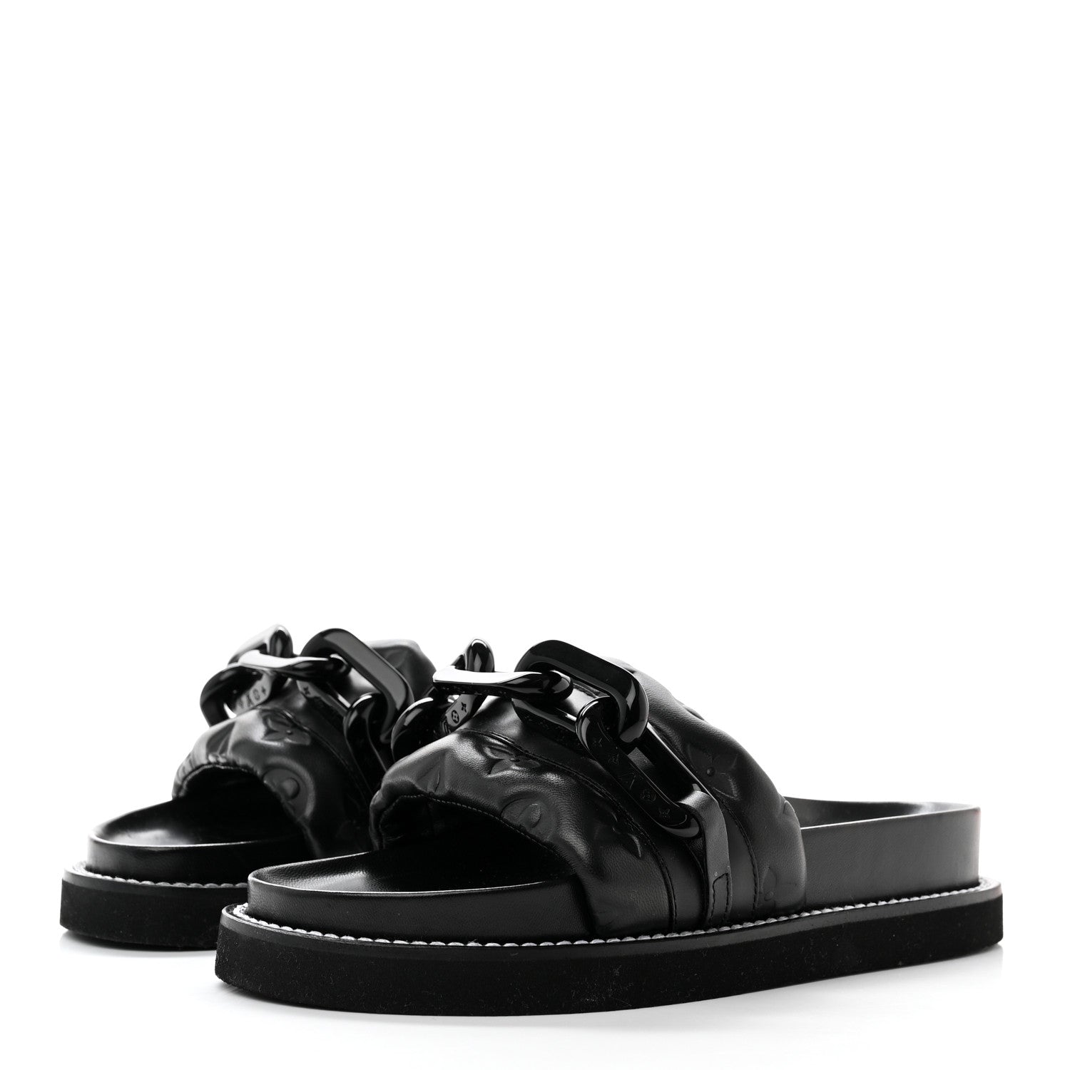 Louis Vuitton Calfskin Embossed Monogram Sunset Flat Comfort Mule 36 Black 3 of 9