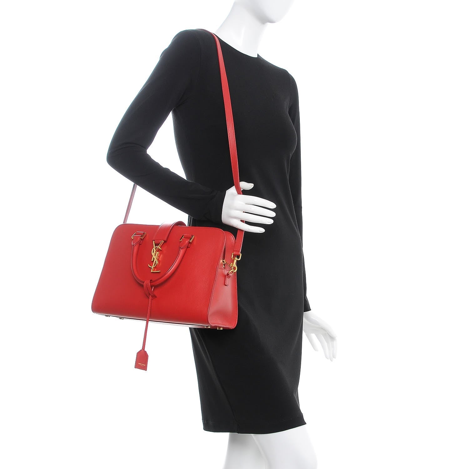 Saint Laurent Calfskin Small Monogram Cabas Lipstick Red 2 of 12