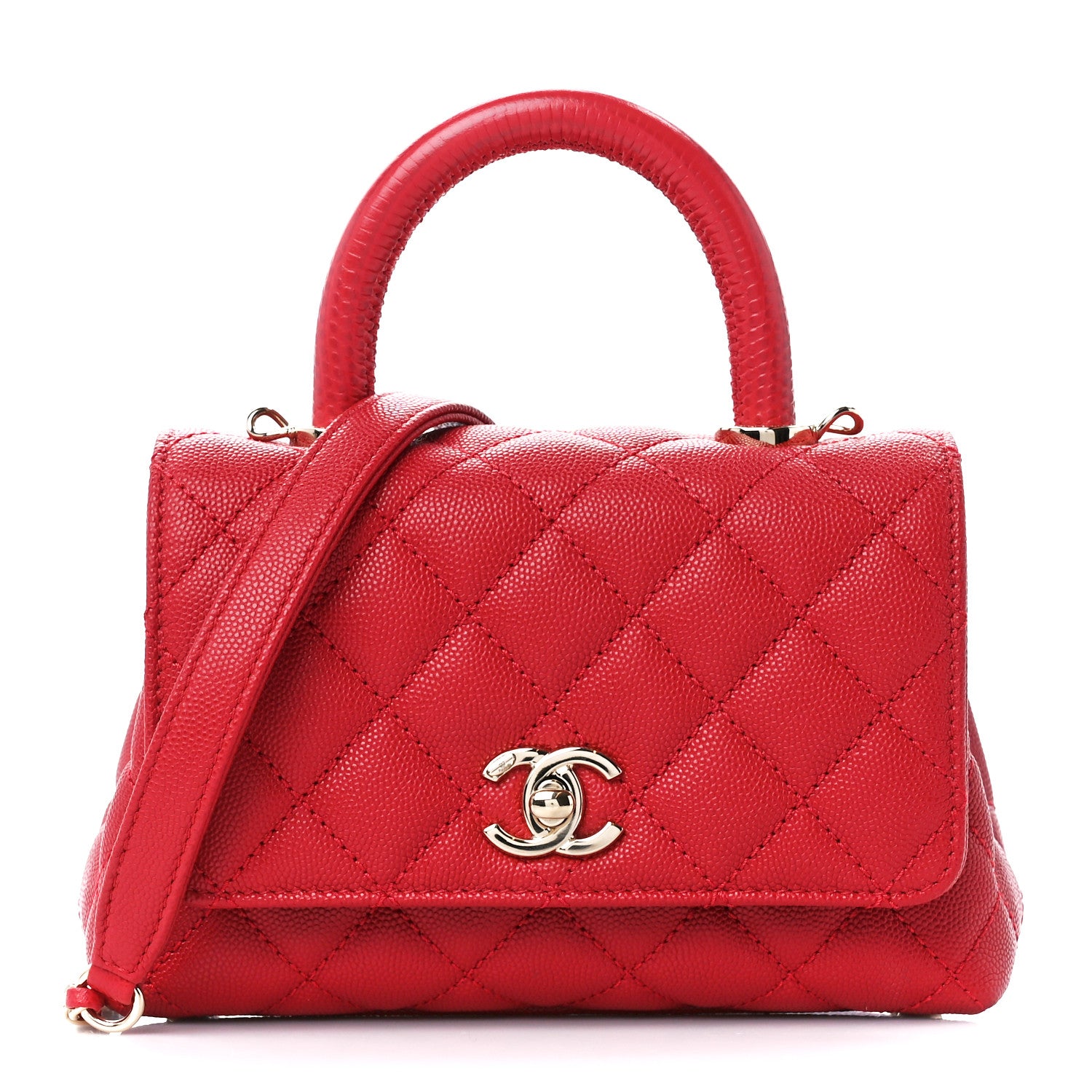 Chanel Caviar Quilted Lizard Embossed Extra Mini Coco Handle Flap Red 1 of 11