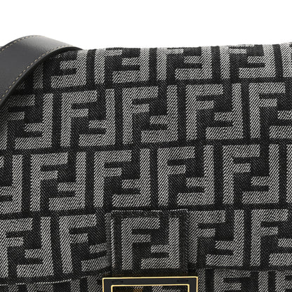 Fendi Denim Effect Fabric Jacquard FF Vitello Grace Medium Mamma Baguette Dark Blue 8 of 10
