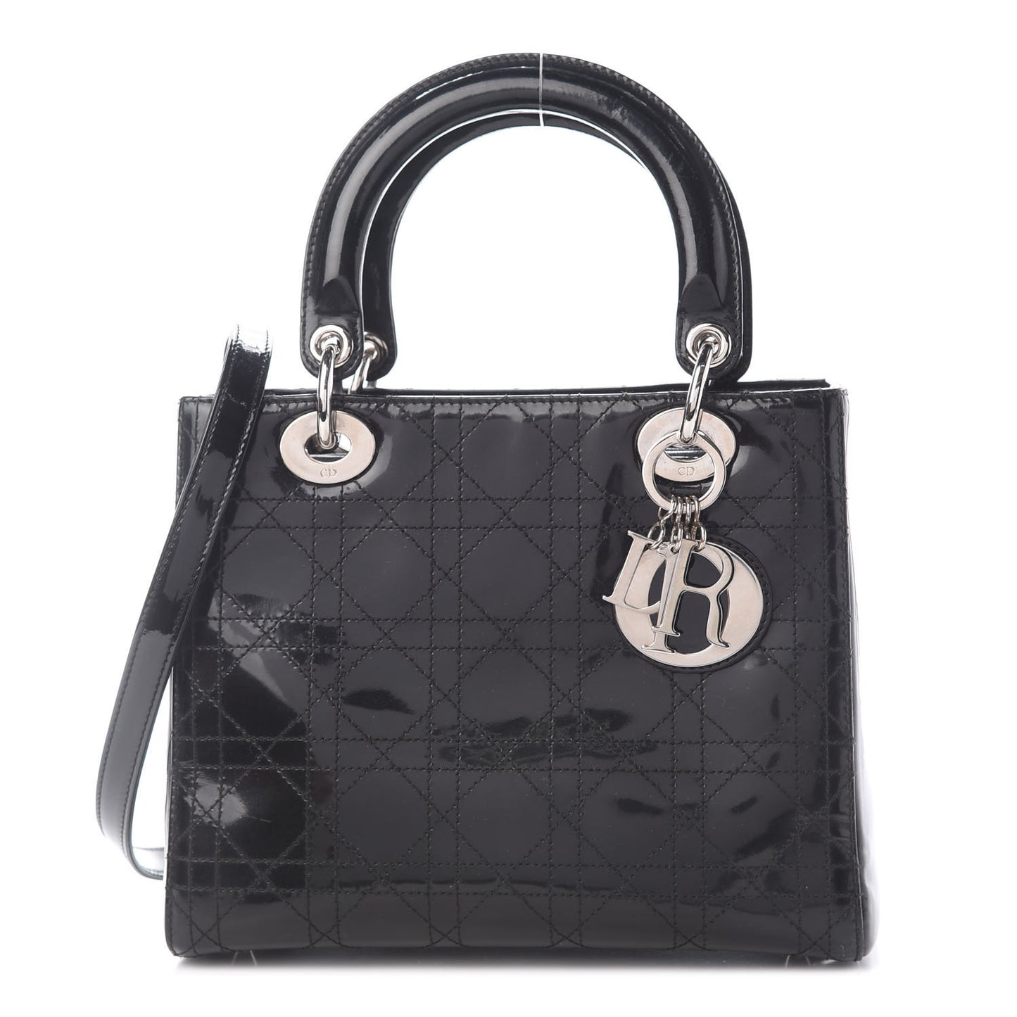 Patent Cannage Stitched Medium Lady Dior Black