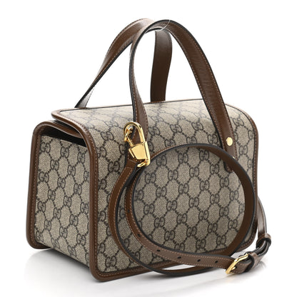 Gucci GG Supreme Monogram Azalea Calfskin Mini Horsebit 1955 Foldover Top Handle Bag Beige Ebony Brown Sugar 3 of 13
