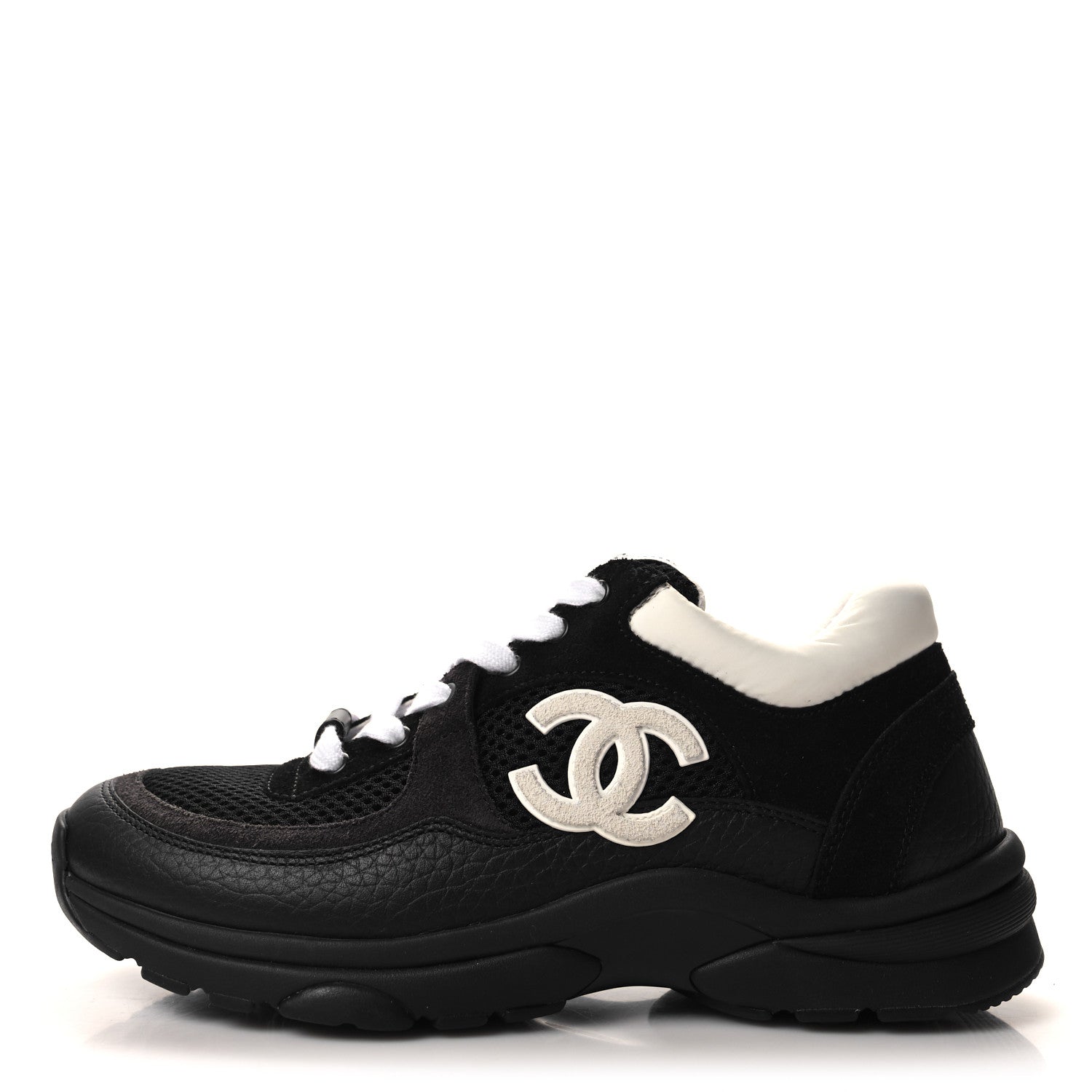 Chanel Mesh Suede Grained Calfskin Womens CC Sneakers 36 Black White 1 of 8