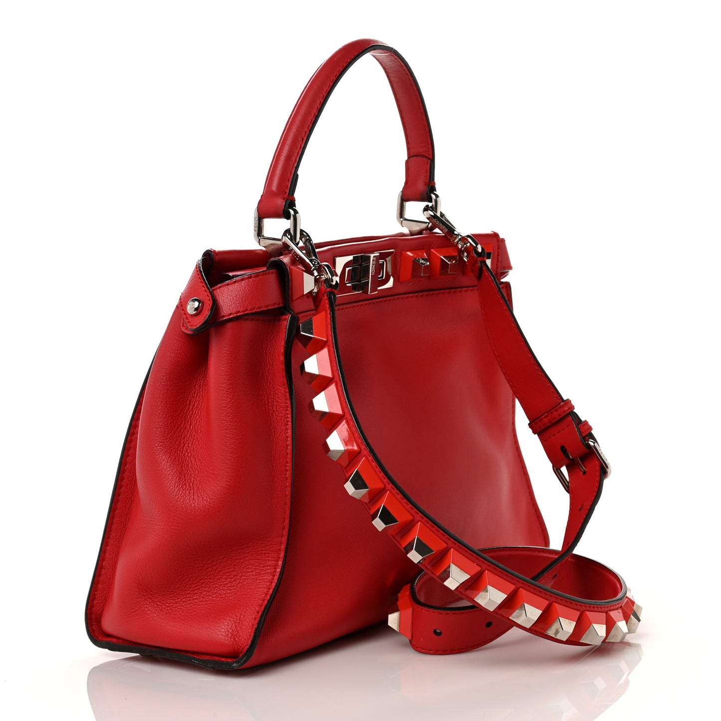 Vitello Seta Studded Medium Peekaboo Iconic Satchel Fiamma