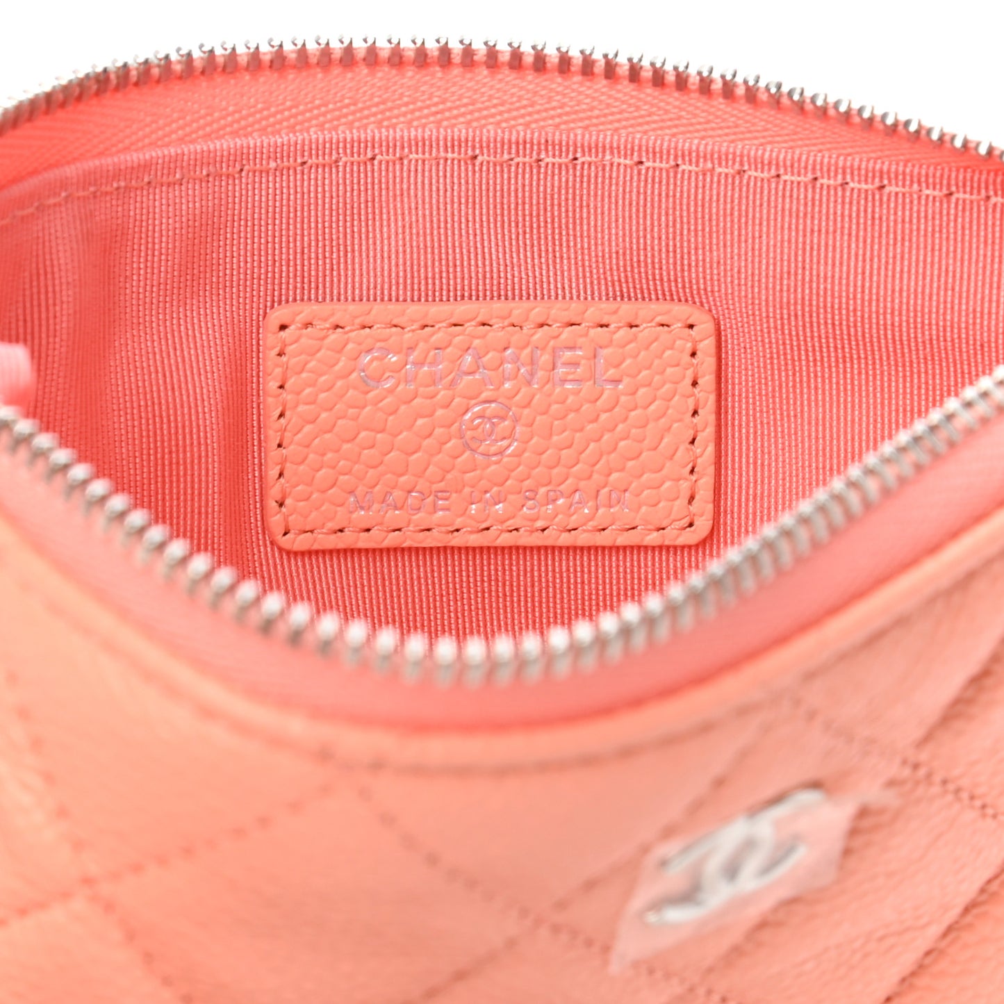 Caviar Quilted Small Cosmetic Case Coral