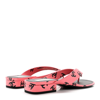 Chanel Lambskin Printed CC Thong Sandals 40 Pink Black 4 of 10