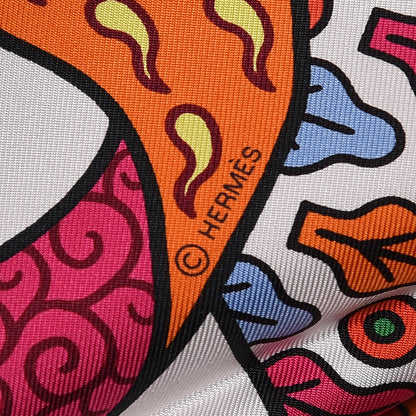 Hermes Silk Duels Oniriques 90 Blanc Orange Multicolore 6 of 7
