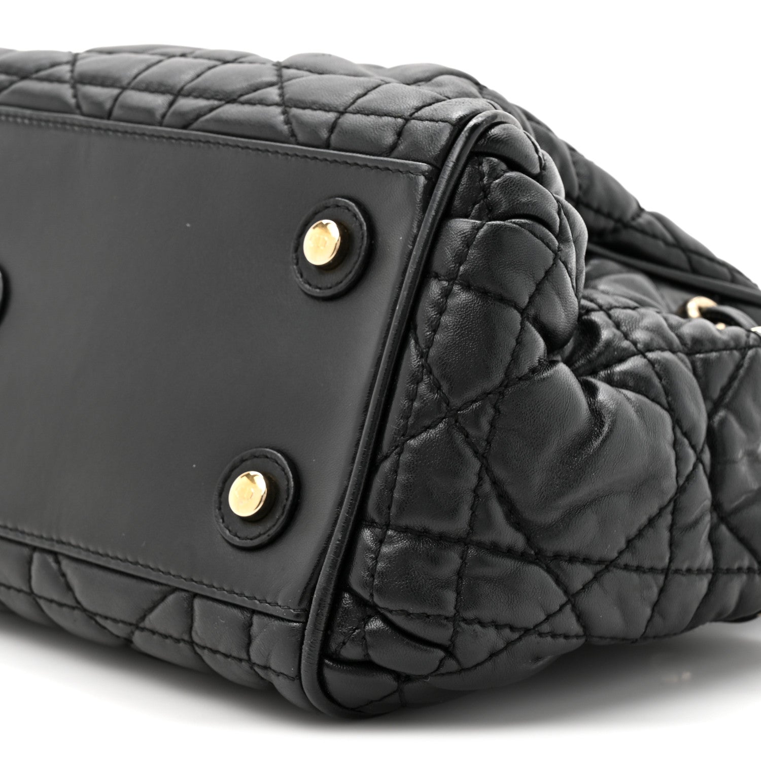 Christian Dior Lambskin Cannage Side Pocket Satchel Black 9 of 12