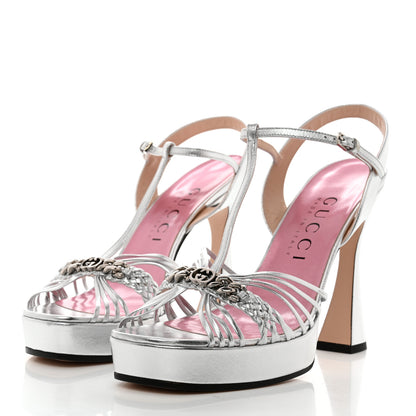 Gucci Nappa Interlocking G Sandals Strap Platform Sandals 40 Silver 3 of 8