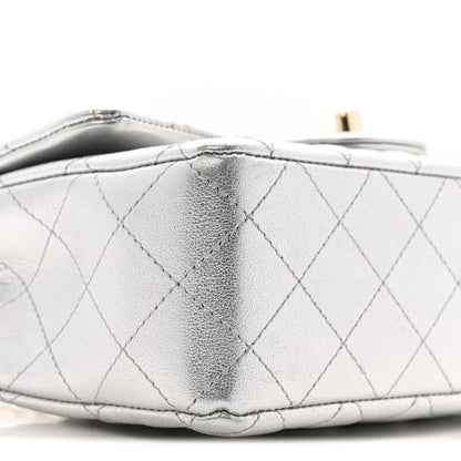 Chanel Metallic Calfskin Quilted Mini Rectangular Flap Silvery 9 of 13