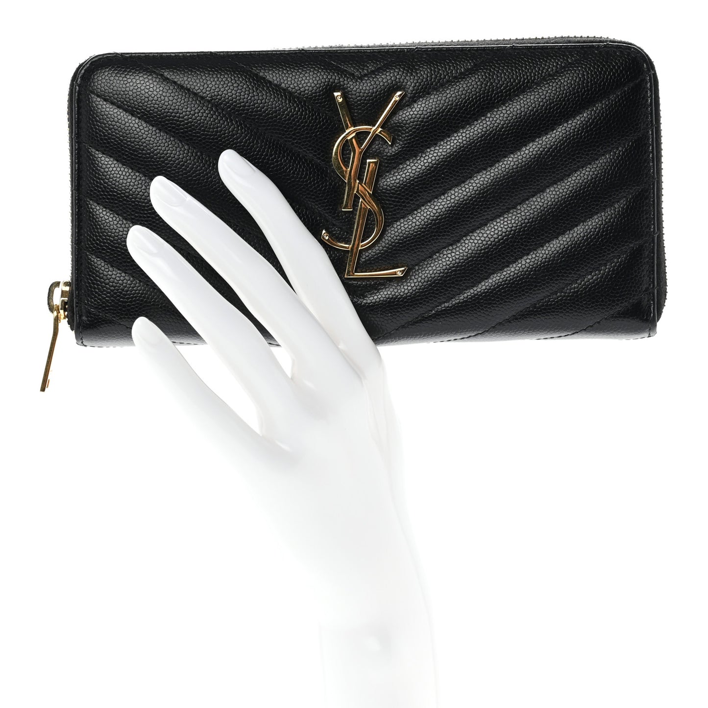 Grain De Poudre Matelasse Chevron Monogram Zip Around Wallet Black