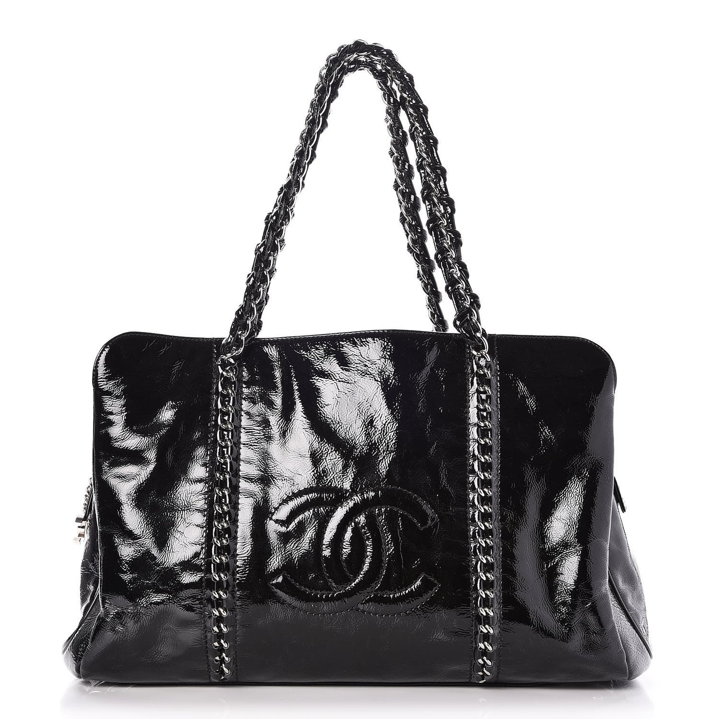 Patent Calfskin Large Luxe Ligne Tote Black