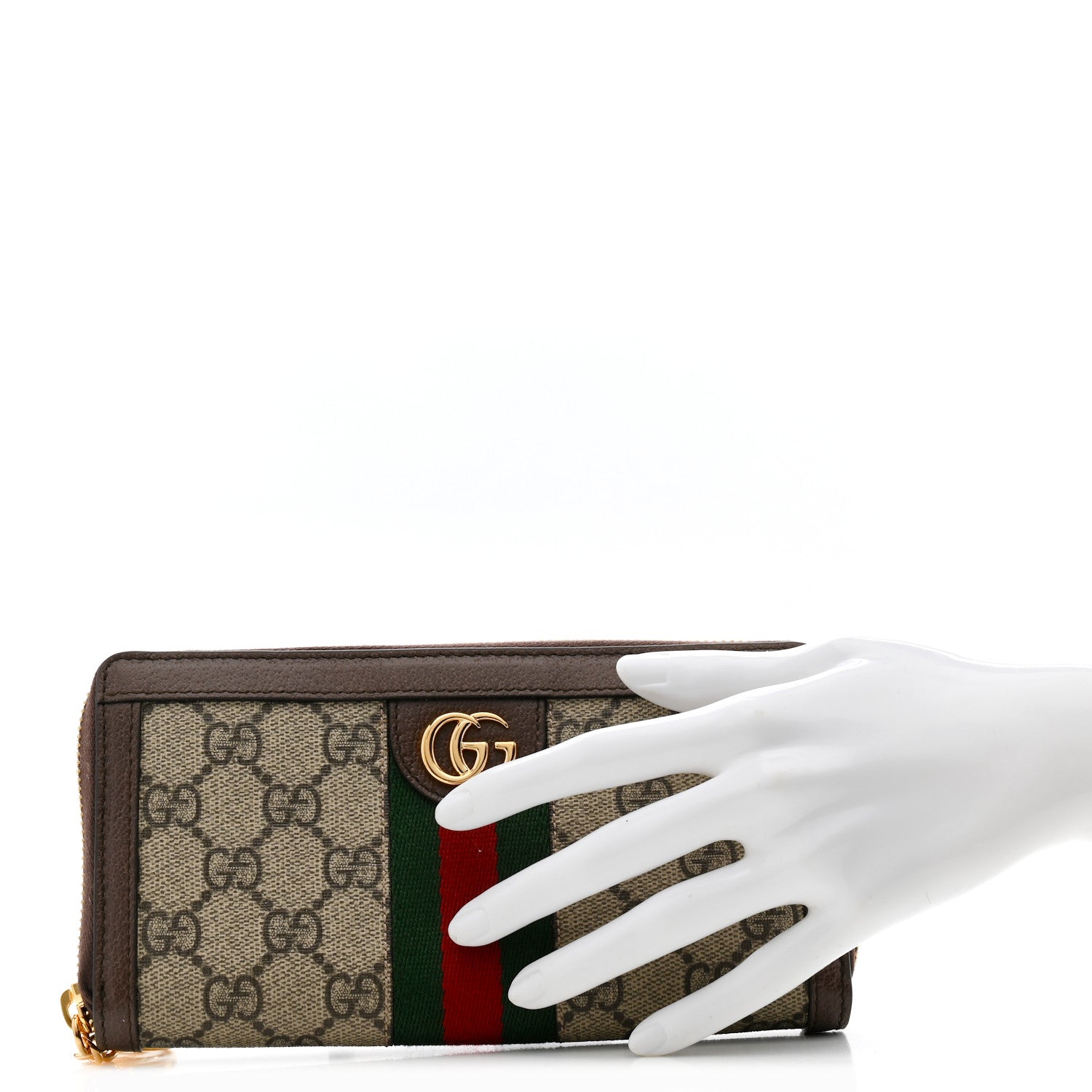 Gucci GG Supreme Monogram Web Ophidia Zip Around Wallet Brown 2 of 8