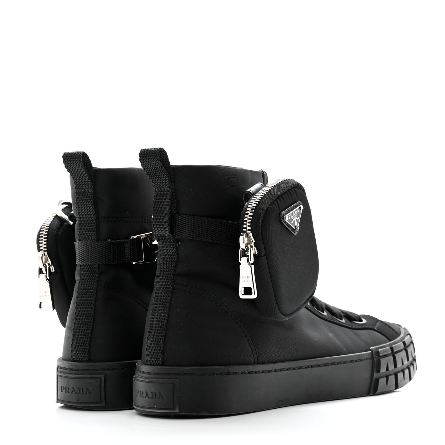 Re-Nylon Gabardine Triangle Womens Wheel Pouch Pocket High Top Sneakers 39 Black
