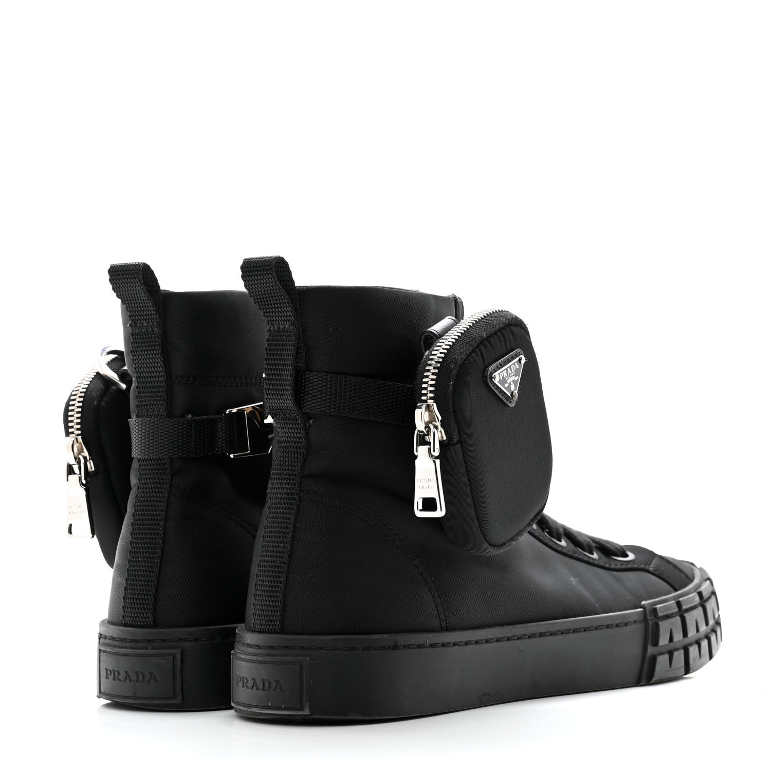 Prada Re-Nylon Gabardine Triangle Womens Wheel Pouch Pocket High Top Sneakers 39 Black 6 of 10