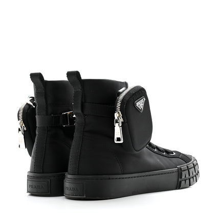 Prada Re-Nylon Gabardine Triangle Womens Wheel Pouch Pocket High Top Sneakers 39 Black 6 of 10