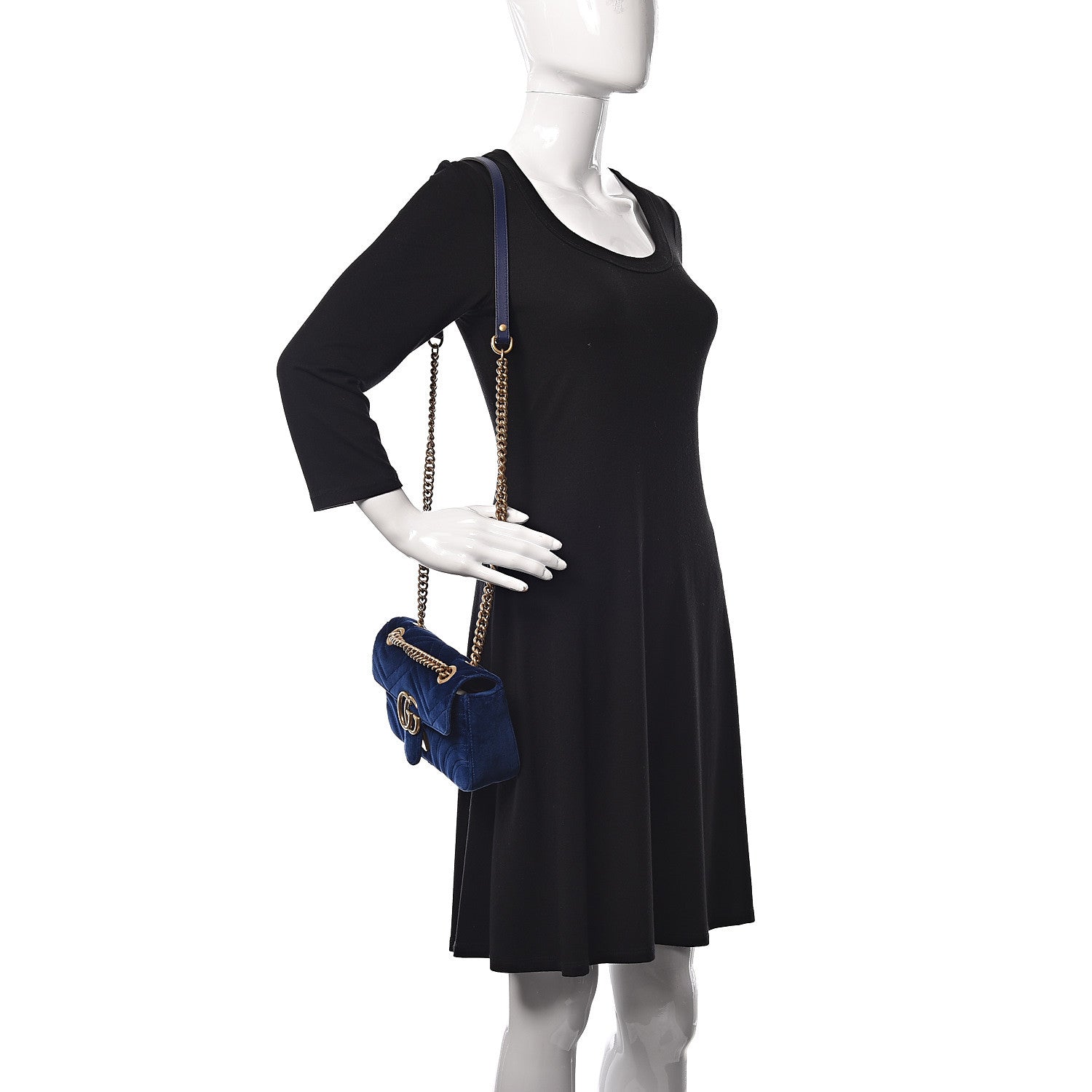 Gucci Velvet Matelasse Mini GG Marmont Shoulder Bag Cobalt Blue 2 of 10