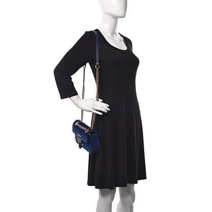 Gucci Velvet Matelasse Mini GG Marmont Shoulder Bag Cobalt Blue 2 of 10
