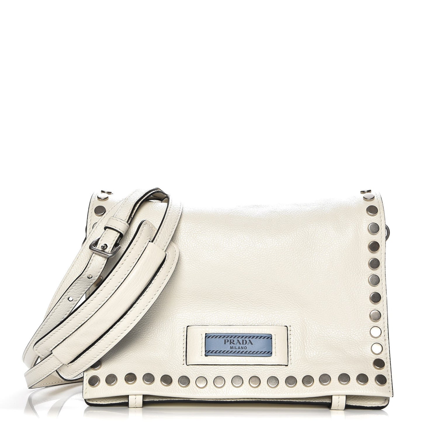 Glace Calf Studded Etiquette Flap Bianco Astra