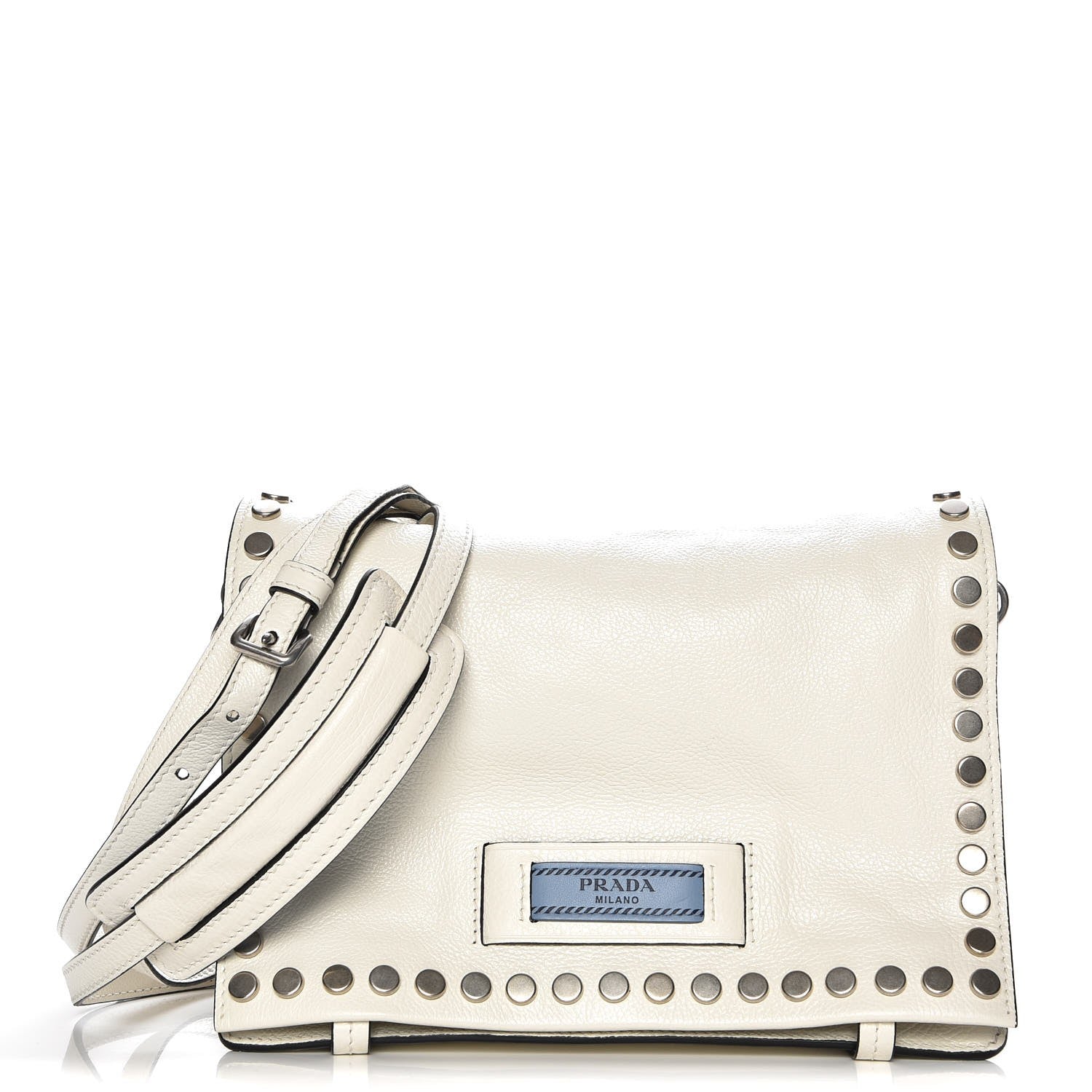 Prada Glace Calf Studded Etiquette Flap Bianco Astra 1 of 10