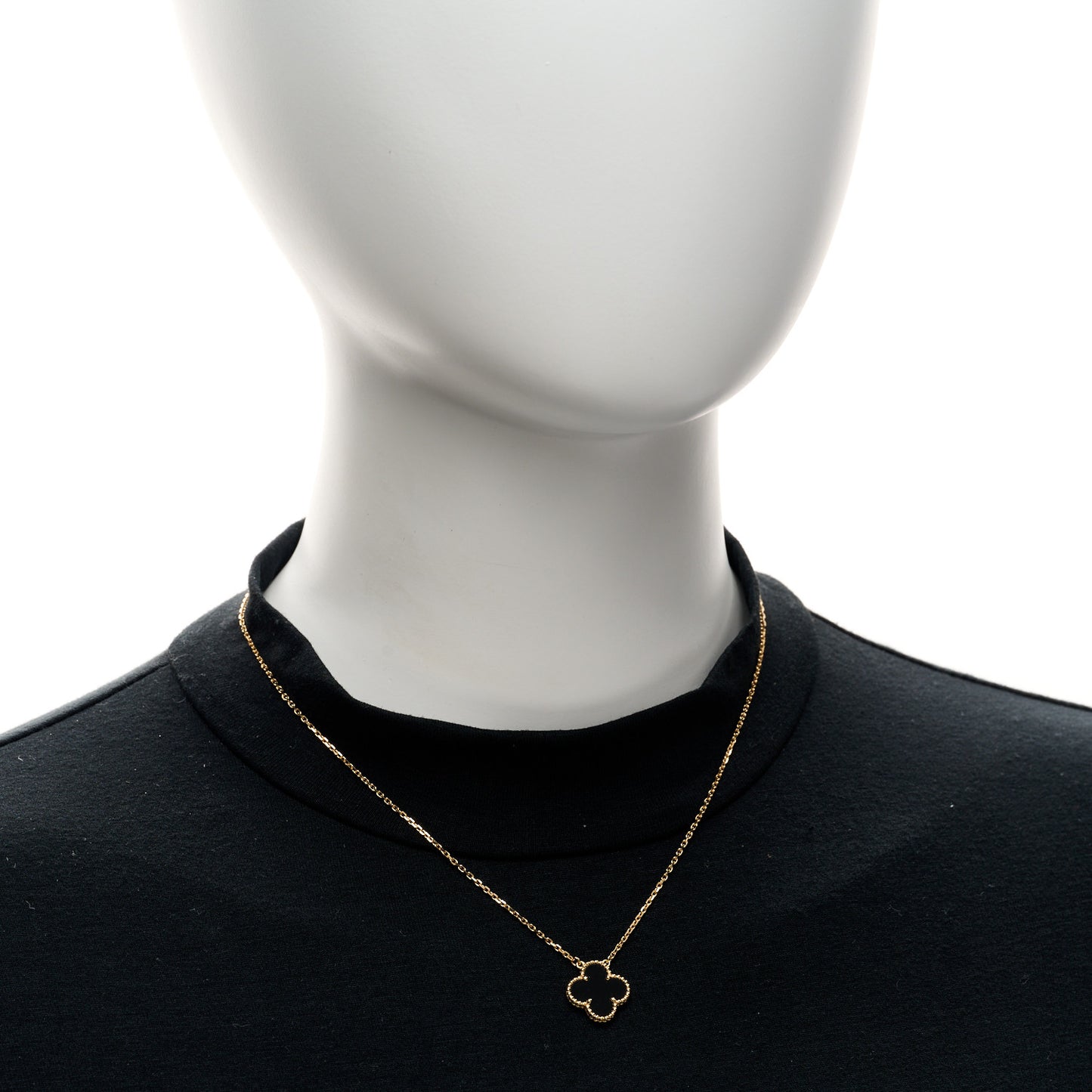 18K Yellow Gold Black Onyx Vintage Alhambra Pendant Necklace