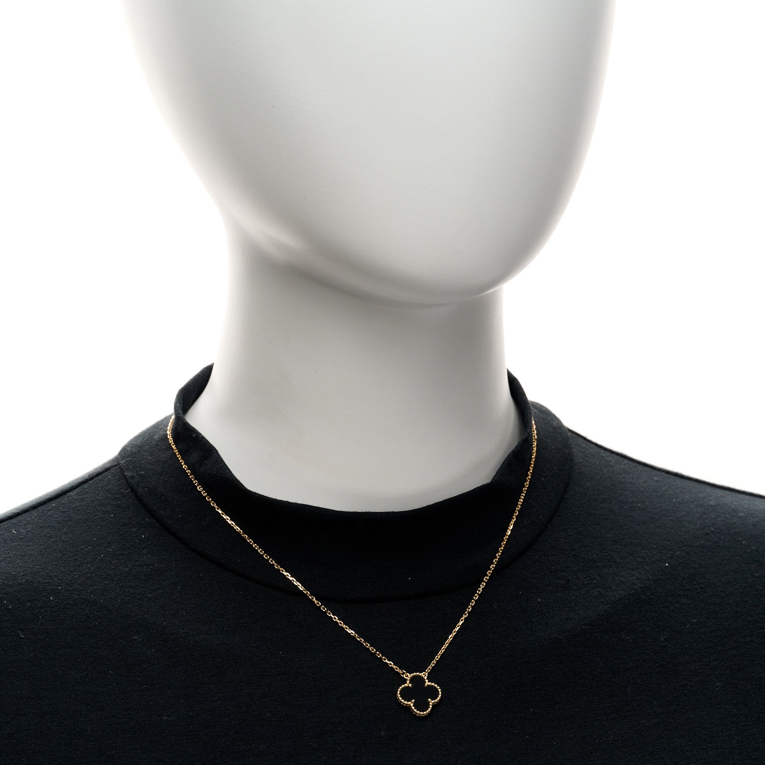Van Cleef & Arpels 18K Yellow Gold Black Onyx Vintage Alhambra Pendant Necklace 2 of 5