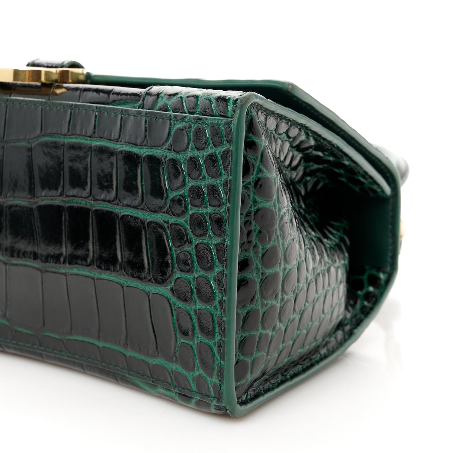 Shiny Calfskin Crocodile Embossed Small Hourglass Top Handle Bag Forest Green
