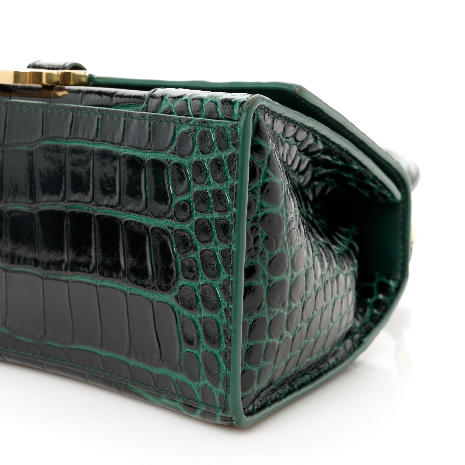 Balenciaga Shiny Calfskin Crocodile Embossed Small Hourglass Top Handle Bag Forest Green 10 of 10