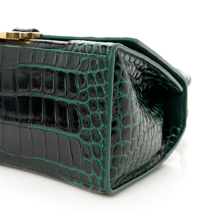 Balenciaga Shiny Calfskin Crocodile Embossed Small Hourglass Top Handle Bag Forest Green 10 of 10