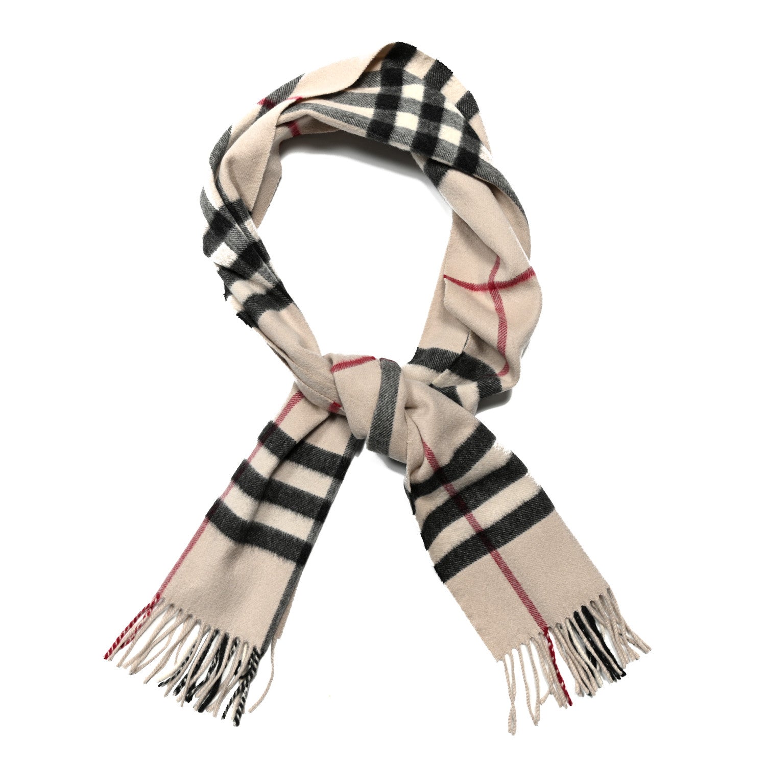 Burberry Cashmere Giant Check Fringe Scarf Stone 1 of 3