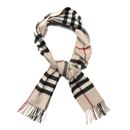 Burberry Cashmere Giant Check Fringe Scarf Stone 1 of 3