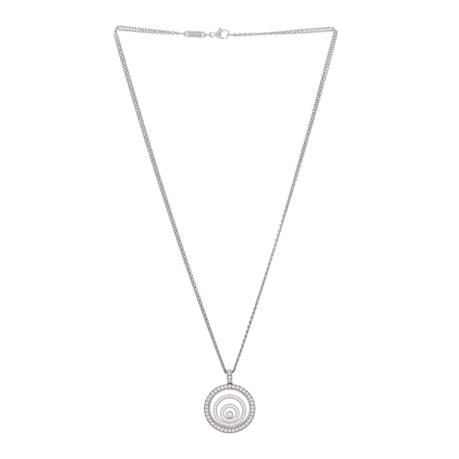 Chopard 18K White Gold Diamond Happy Spirit Three-Ring Pendant Necklace 3 of 8