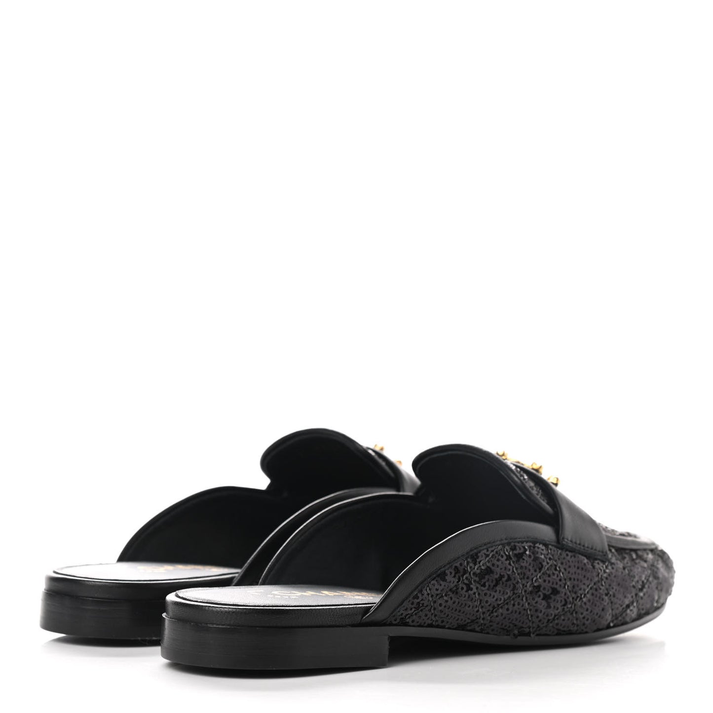 Sequin Lambskin Quilted CC Mules 36 Black