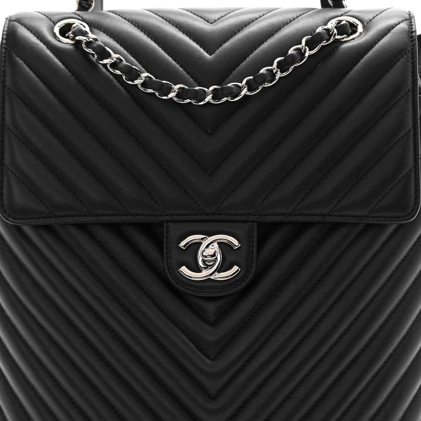 Calfskin Chevron Quilted Large Urban Spirit Backpack Black